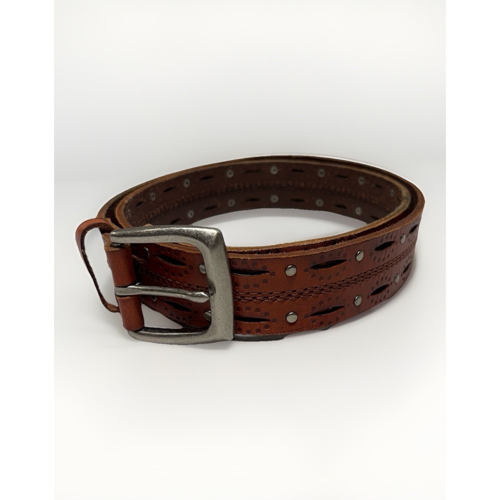 Carhartt Leather Brown Riveted Tooled Belt 2216 Size XL Outdoor Indoor Brown
